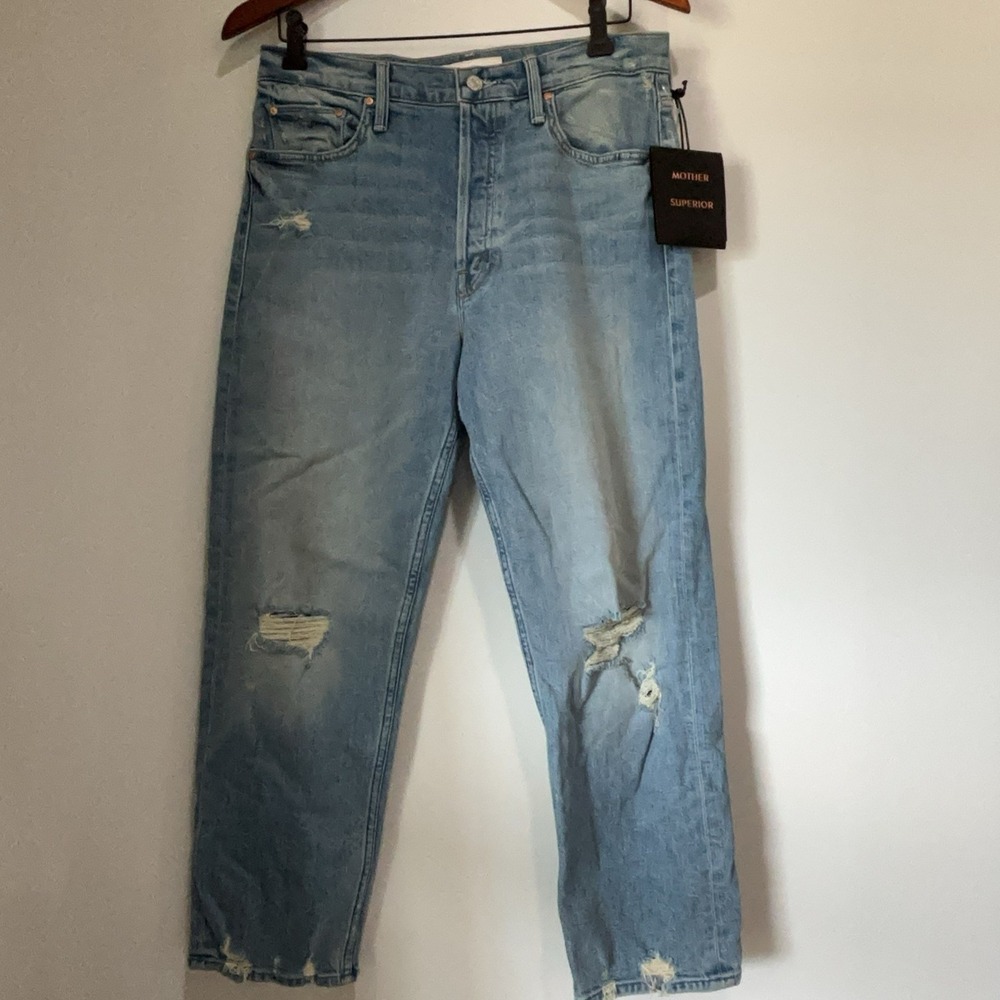 Mother Superior Tomcat Straight Jeans Womens 30 Blue The Confession Distressed
